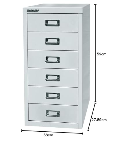 BISLEY MultiDrawer, 29er Serie, DIN A4, 6 Schubladen, Metall, 645 Lichtgrau, 38 x 27.9 x 59 cm