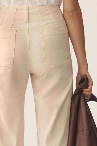 Cicy Bell Womens Cropped Wide Leg Pants High Waisted Stretchy Flare Pants Casual Baggy Trousers Beige4