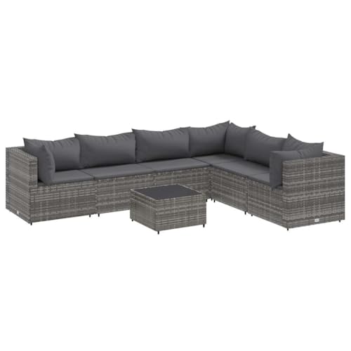 vidaXL Salon de Jardin 7 pcs avec Coussins Gris Résine Tressée, Ensemble de Canapés d'Extérieur et Canapé d'Angle