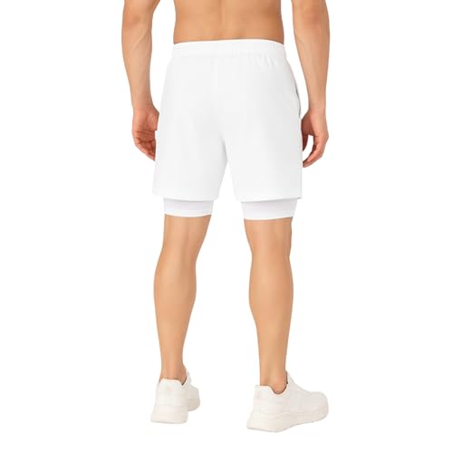 Image of Men's 2 in 1 Active Dual Shorts with Inner Tights Layer & Compression Liner, Double Layer Athletic Short for Running, Gym & Sports