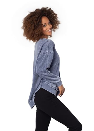 Sudadera Burnout Azul Mujer Talla M Pullover Casual Ropa de Algodón Cómoda 2