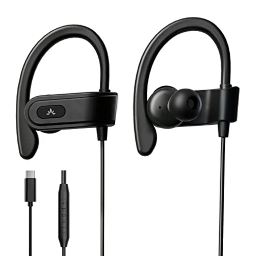 Avantree C171 - Kabel USB C In Ear Kopfhörer und Mikrofon für Sport und Joggen mit Over Ear Ohrhörern und Inline Lautstärkeregler, kompatibel mit Galaxy, Android und Anderen Typ C Smartphones
