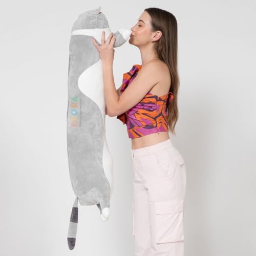 Image of ADORA Plush Cartoon Kitty -100cm Grey Sleeping Hugging Pillow, Cuddly Soft Long Cat Body Pillow for Girls Kids