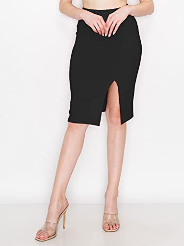FashionMille Women Slim Fit Comfy Stretchy Bodycon High Waist Pencil Skirt with Slit2