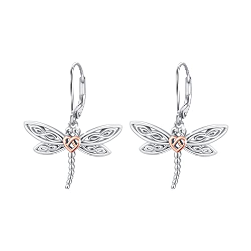Dragonfly Leverback Hoop Hook Earrings 925 Sterling Silver Celtic Dangle Drop Earrings Dragonfly Huggie Earrings Dragonfly Jewelry Gifts for Women