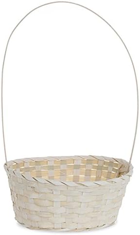 The Lucky Clover Trading Round Bamboo Handle Basket-9in Basket, White