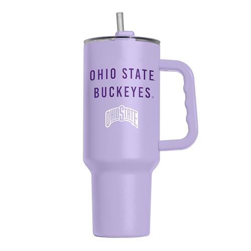 Image of Logo Brands NCAA Ohio State Buckeyes Lavender 40 oz Tumbler with Handle - Stylish Everyday Use Powder Coated-Stainless Steel with Straw- Keeps Cold For Hours