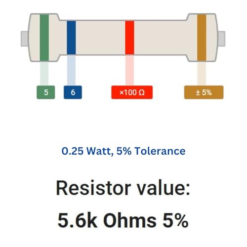 Image of 5.6k Ohm Resistor 1 /4W 5% Tolerance, Pack of 100 (5.6k Ohm)