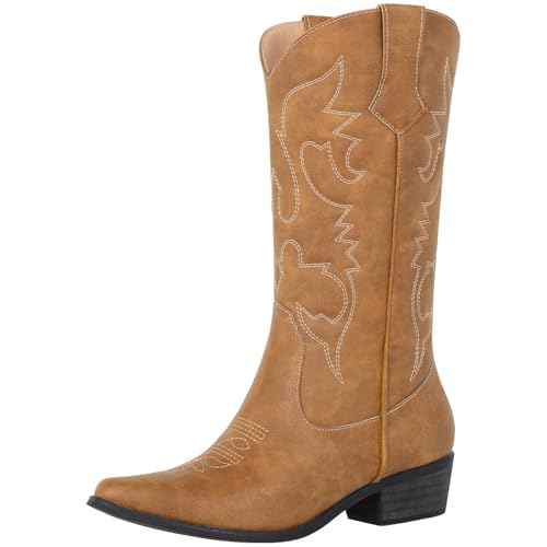 J's.o.l.e Wide Calf Women Cowgirl Cowboy Boot Snip Toe Western Boots Ladies Shoes Tan Size 11