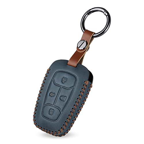 Image of JVCV Car Styling Soft Handmade Leather Key Cover Compatible with Tata Nexon Harrier Tiago EV Altroz Tigor Safari Nexon EV Punch Punch EV 4 Button Smart Key (Blue)
