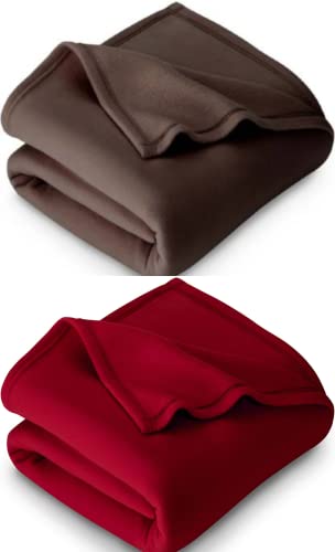 Image of Combo Pack of 2 Single Bed Solid Polar Ac Blanket Size - 60 * 90 inch, Color-Brown&Red