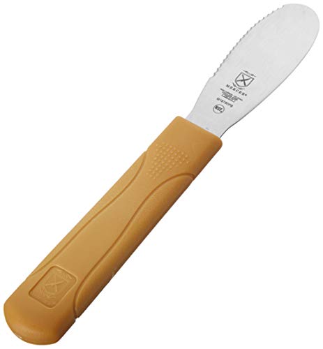 Image of Mercer Culinary Millennia Wavy Edge Spreader, 3.5 Inch Blade, Peanut Butter Color Handle