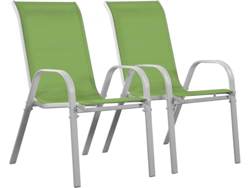 Habitat et Jardin - Lot de 2 Fauteuils de Jardin en Textilène et Acier Vert - Cordoba|Phoenix - Chaises de Jardin avec Accoudoirs - Chaises de Maison Solides...