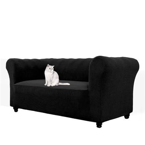 Funda de sofá elástica de 1, 2 y 3 plazas, con reposabrazos, para salón, antideslizante, suave, protección para muebles curvos y sofás (Nero, 2 plazas)