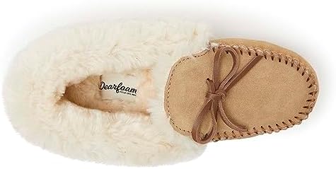 Dearfoams womens Genuine Suede Foldover Bootie With Tie Slipper, Desert, 8 US | Image 4