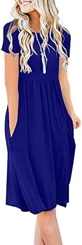 DB MOON Women Summer Casual Short Sleeve Dresses Empire Waist Dress with Pockets (Royal Blue, XL)