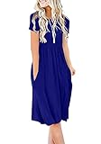 DB MOON Women Summer Casual Short Sleeve Dresses Empire Waist Dress with Pockets (Royal Blue, M)