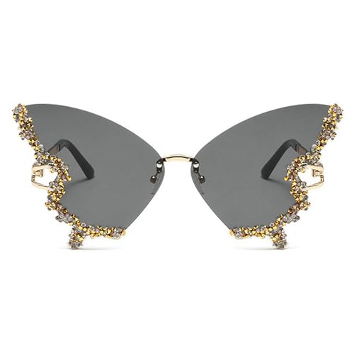 COTIA Butterfly Bling Diamond Sunglasses for Womens Rimless Cute Shine Rhinestone Sun Glasses Eyewear W37