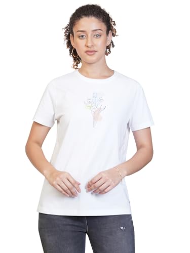 Image of ONE SKY Round Neck T Shirts for Women, Versatile Ladies Wear, Soft & Breathable Printed Tshirt, Relaxed Loose Fit Half Tshirt, Stylish & Durable Tops, Easy to Care Sustainable Summer Tshirt