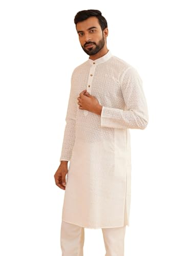 Sojanya (Since 1958 Men'S Pure Cotton Chikankari Only Long Kurta