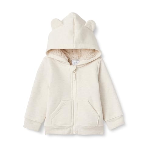 Amazon Essentials Unisex Baby Kapuzenjacke mit Sherpa-Futter und durchgehendem Reißverschluss, Haferbeige Meliert, 6-9 Monate
