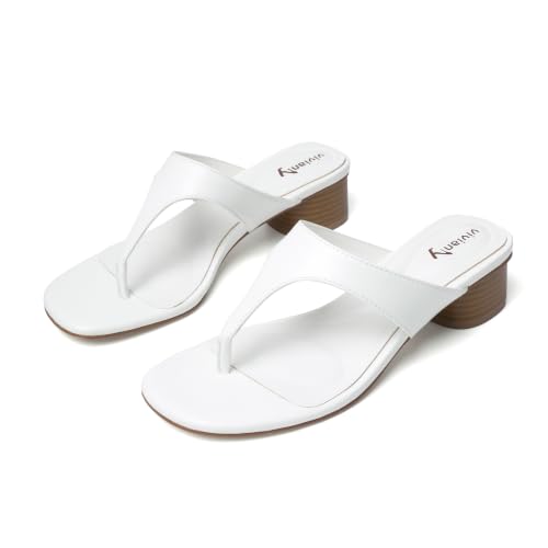 Image of vivianly Women's Suede Low Chunky Block Heel Flip Flops Square Toe Thong Heeled Sandals Casual Slip On Mules for Work Beach Casual Outings