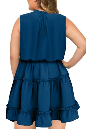 Eytino Womens Plus Size Sleeveless V Neck Drawstring Ruffle Tiered Chiffon Mini Short Dresses,(1X-5X)2