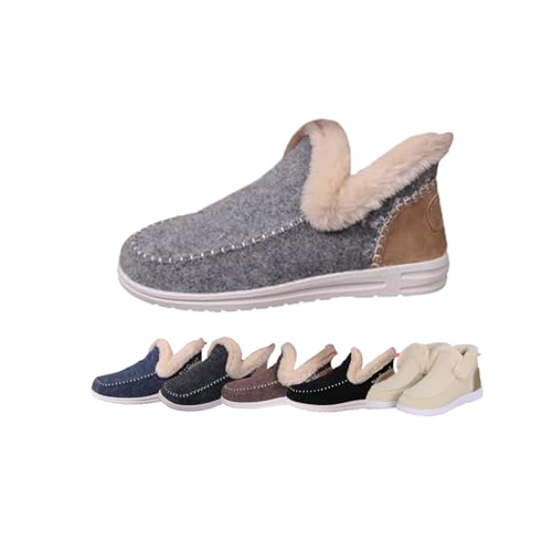 Women'S Winter Plush Lined Flat Shoes Comfy Orthopedic Arch Support Outdoor Walking Shoes Classic Non-Slip Ankle Snow Boots Soft Plush Slip-On Warm Cozy Micro Suede Slipper Boots