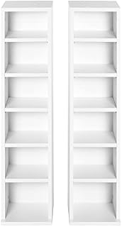 HOMCOM 204 CD Media Display Shelf Unit Set of 2 Blu-Ray Tower Rack w/ Adjustable Shelves Bookcase Storage Organiser, White