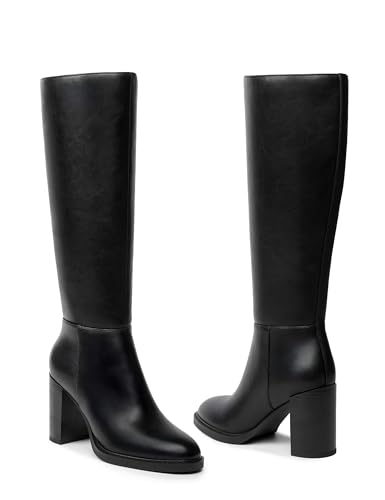 Women's Knee High Boots Square Toe Chunky Block Heel Long Boots for Women Side Zipper Comfort Tall Boots3