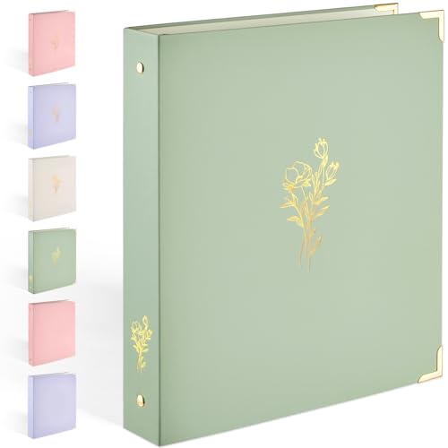 Sooez 3 Ring Binder 1 Inch Cute Binder with Gold Foil Stamping & Metal Corners Holds 175 Sheets Fits 8.5 x 11 Letter Paper Three Ring Binder with Pocket for School Home Office Wedding Recipes