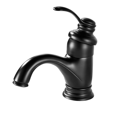 AIMOYO Robinet Salle Bain Noir, Rétro Robinets de Lavabo pour Salle de Bain, Monocommande Mitigeur Lavabo en Laiton, Moderne Robinet Lave Main avec Chaude et Froide...