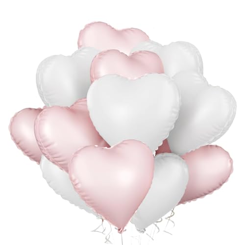Balões de coração rosa claro branco, 12 unidades balões de papel de alumínio rosa, balão de coração de casamento branco, balões de hélio em forma de coração para o dia dos namorados, casamento, festa