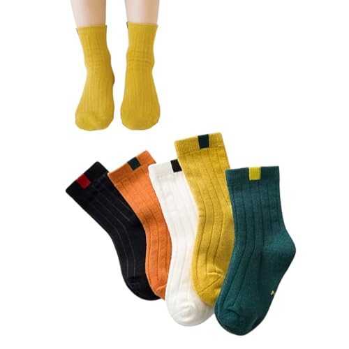Image of MOMISY 5 Pairs Baby Girl Boys Tube Socks Toddlers Infant Solid Color Boat Spring and Autumn Socks Bamboo Stretch Crew Baby Socks - Multicolor