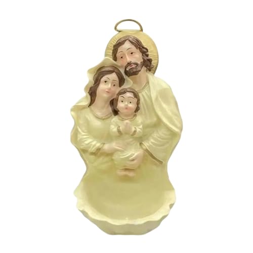 perfeclan Bénitier Catholique Décoration Murale Cadeau Jésus Marie Joseph Statue sur Bol pour Étagère Fête Noël, Jaune