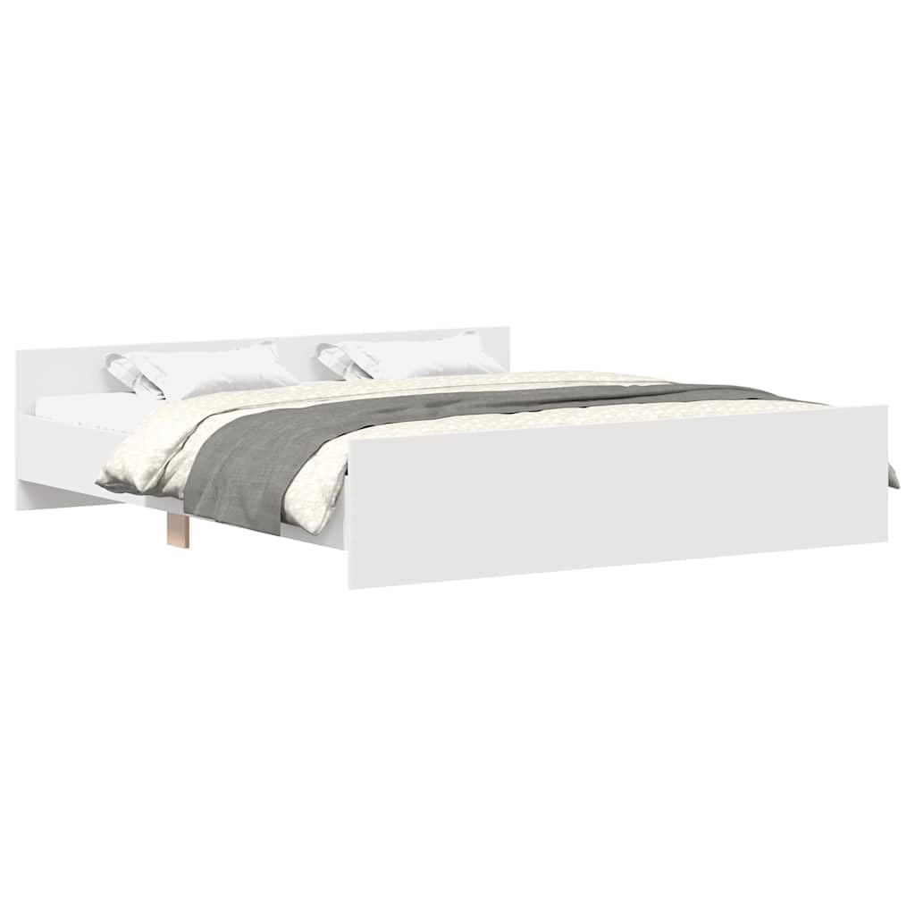 Hothingwell Telaio Letto Bianco 160x200 cm Legno Ingenierie | Testina E Piede Del Letto Funzionali, Doghe Robuste, Ripartizione Del Peso, Per Camera Da Letto