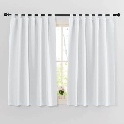 PONY DANCE Rideau Occultant Court pour Fenêtre avec Pattes Isolation Lumineux Anti Froid Prêt à Poser Économie d'Énergie, L 140 sur H 145 cm, Gris Blanc, Lot de 2