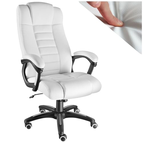 TecTake® Silla DE Oficina ERGONÓMICA, Sillón Giratorio Ajustable, Acolchado Extra Grueso de 12cm, Base con Ruedas, Alta Durabilidad, Fácil de Montar, Ergonomía Superior, Silla de Escritorio - Blanco