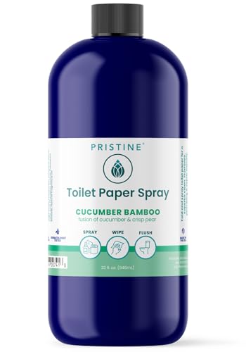 Image of PRISTINE Toilet Paper Spray, More Natural Personal Cleansing Wipes & Flushable Wet Wipes Alternative, Spray Toilet Paper to Create Flushable Wipe, Cucumber Bamboo, 32 fl oz Refill