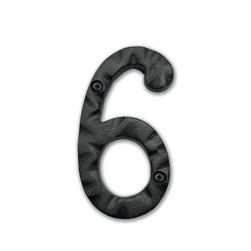 Image of NACH House Numbers for Outside, 4 inch Black Address Numbers for House - Number 6 - Rustic Numbers for Outside with Mounting Hardware
