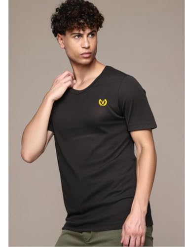 Image of Mack Jonney Regular Solid Cotton Blend V Neck T Shirt for Men