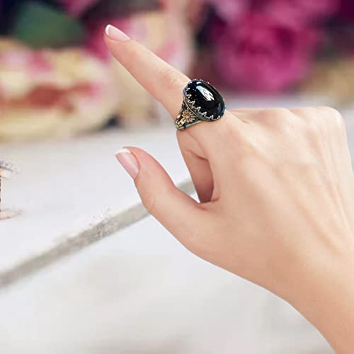 Black Stone Engagement Rings for Women Goth Cool Punk Promise Rings Flower Carved Bands Elegant Jewelry (Black, 6)2