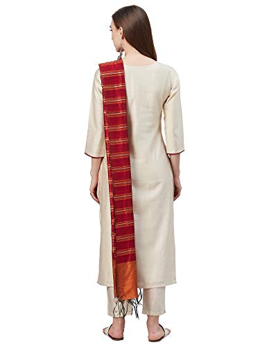 Image of INDO ERA Women's Polyester Solid Straight Kurta With Pant & Dupatta Set (Cream IE24KD9CR1846)