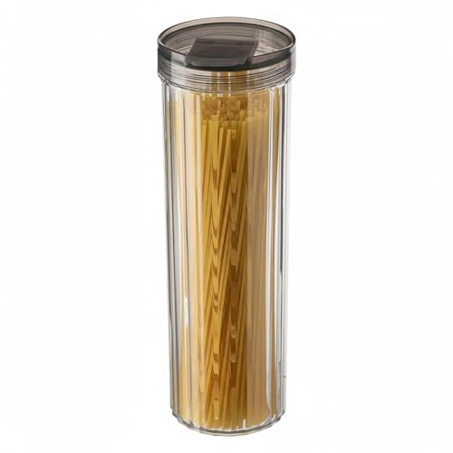 Punorric Pasta Storage Containers 1.8L Clear Tall Spaghetti Storage Jar with Lid Airtight Round Pasta Containers for Kitchen Multi-Purpose Leakproof Spaghetti Jar for Noodles Cereal Flour