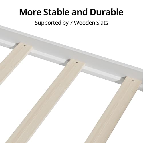 LLS Twin Montessori Floor Bed, Wooden Floor Bed Frame with Slats and Fence, House Bed for Boys Girls Bedroom, White