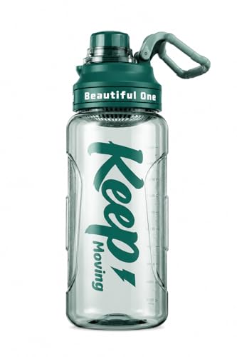 Image of 2 Liters Large Water Bottle With Straw & Handle, Sport Canteen Bottle With Time Marking, Leakproof Gym Water Bottle For Women & Men - Multicolor - Plastic (Light Green)