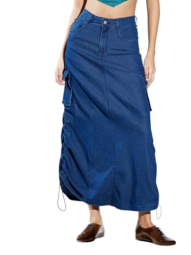 Image of Miss Chase Women's Regular High Rise Above Knee Stretchable Denim Skirt