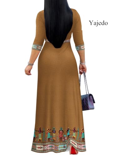 Image of Yajedo Womens Casual Summer Maxi Dress Plus Size Sexy Wrap V Neck 3 /4 Sleeve Sundress with Pockets