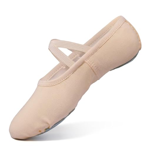 Asyusyu Ballettschuhe Mädchen Leinwand Balettschlappen Kinder Geteilte Sohle Tanzschuhe für Ballett Ballerinas-Beige 33EU