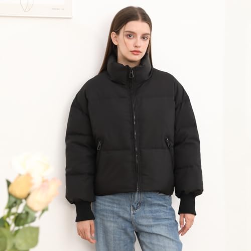 Women’s Winter Cropped Puffer Jacket Coat Casual Quilted Baggy Long Sleeve Zip Down Jackets Outerwear4